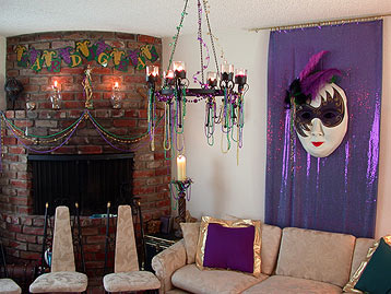 Chandelier, Fireplace and Mask