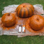 Painting the papier-mache pumpkins