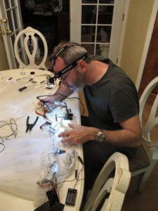 Chief Engineer Glen soldering & rewiring the fiber-optic cloak 