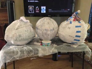 Stems going on some papier-mache pumpkins