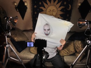 Filming Glen's first vampire pumpkin face