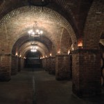 Vaulted brick ceilings in the barrel tasting room