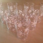 Handpainted white snowflakes on plastic cups