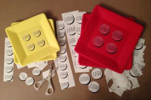 Custom LEGO paper plates using food ink printer on transparent labels