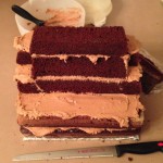 6 layers of 4 9"x13" homemade scratch chocolate cakes and 2 full batches of chocolate buttercream!