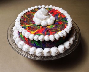 Tie-Dye Angel Food Cake with Whipped Cream Frosting