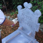 Scary Jerry aging gravestones with spray paint and dripping water after basecoats were quickly dry in the hot sunshine...