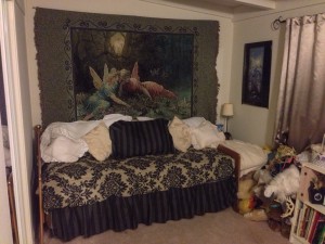 New fairy tapestry over the bed gives the guest room a castle upgrade