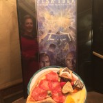 Lt. Peterson's dinner: Starfleetza grilled pizza, Reboot Rollup, Federation Fruit Salad, Chevron Cheese, Commbadge Chocolate, and S'more Trek!