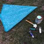 Sponge-painting the newly-sewn square spire cover to match the round spires