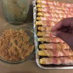 Candying Bacon Wands by sprinkling brown sugar before baking
